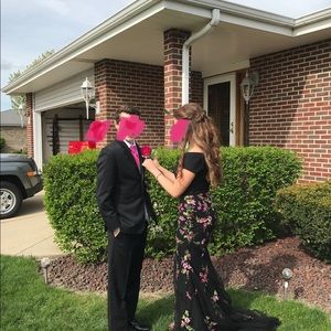 Black & Pink Floral- Two Piece Prom Dress